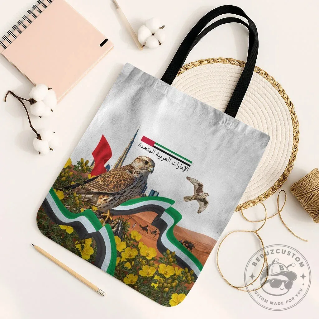 United Arab Emirates National Day Falcon and Burj Khalifa Tote Bag