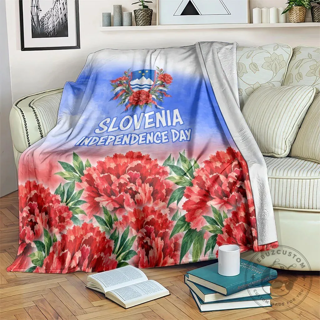 Slovenia Independence Day White Lipizzan Horse Red Carnation Emblem Blanket
