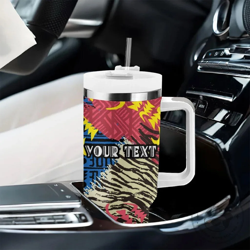 Personalized African 75th Birthday Tumbler with Handle Tribal Striped Heritage Art 13 Personalized African 75th Birthday Tumbler with Handle Tribal Striped Heritage Art