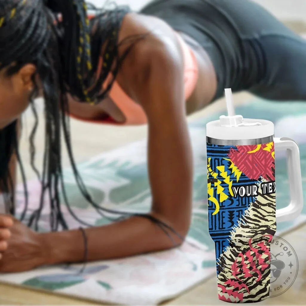Personalized African 75th Birthday Tumbler with Handle Tribal Striped Heritage Art 14 Personalized African 75th Birthday Tumbler with Handle Tribal Striped Heritage Art