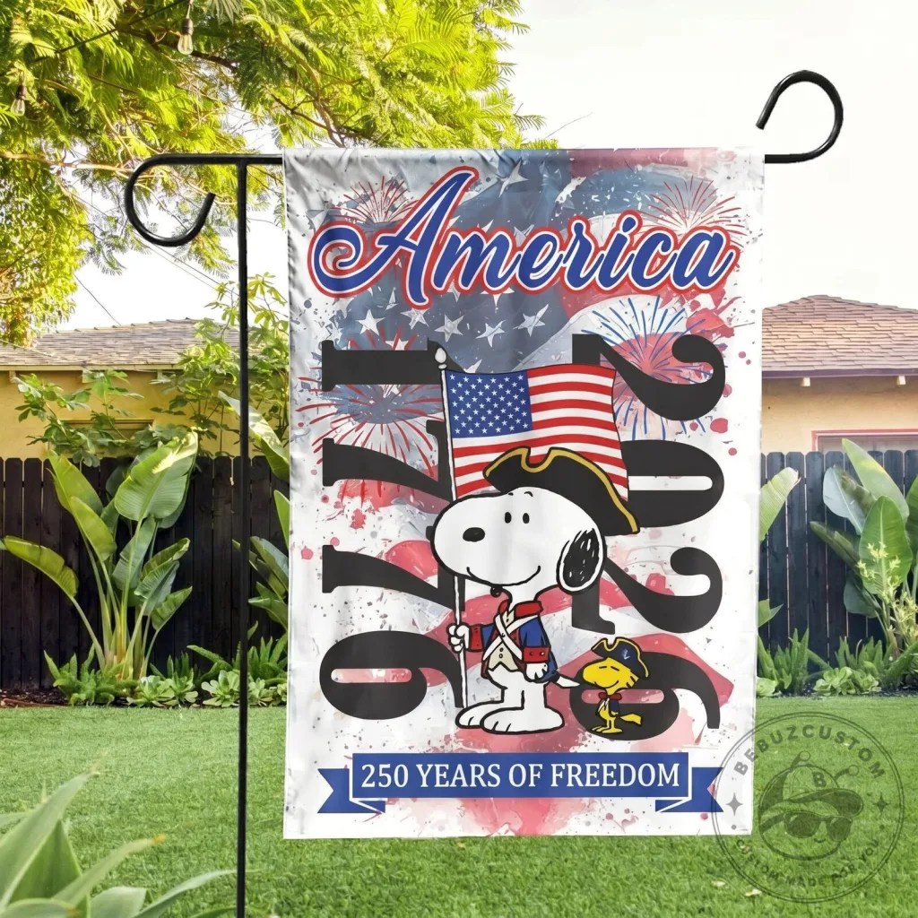 Snoopy 250 Years of Freedom America 1776-2026 Patriotic Garden Flag Snoopy 250 Years of Freedom America 1776-2026 Patriotic Garden Flag