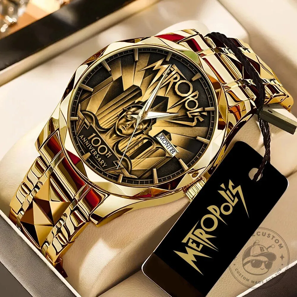 Metropolis 100th Anniversary Gold Tone Quartz Watch with Date Display