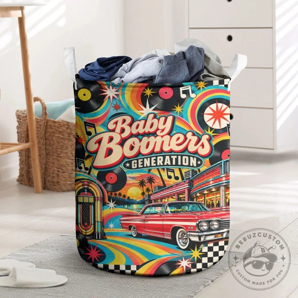 Baby Boomers Generation Vintage Retro Classic Car Vinyl Records Laundry Basket