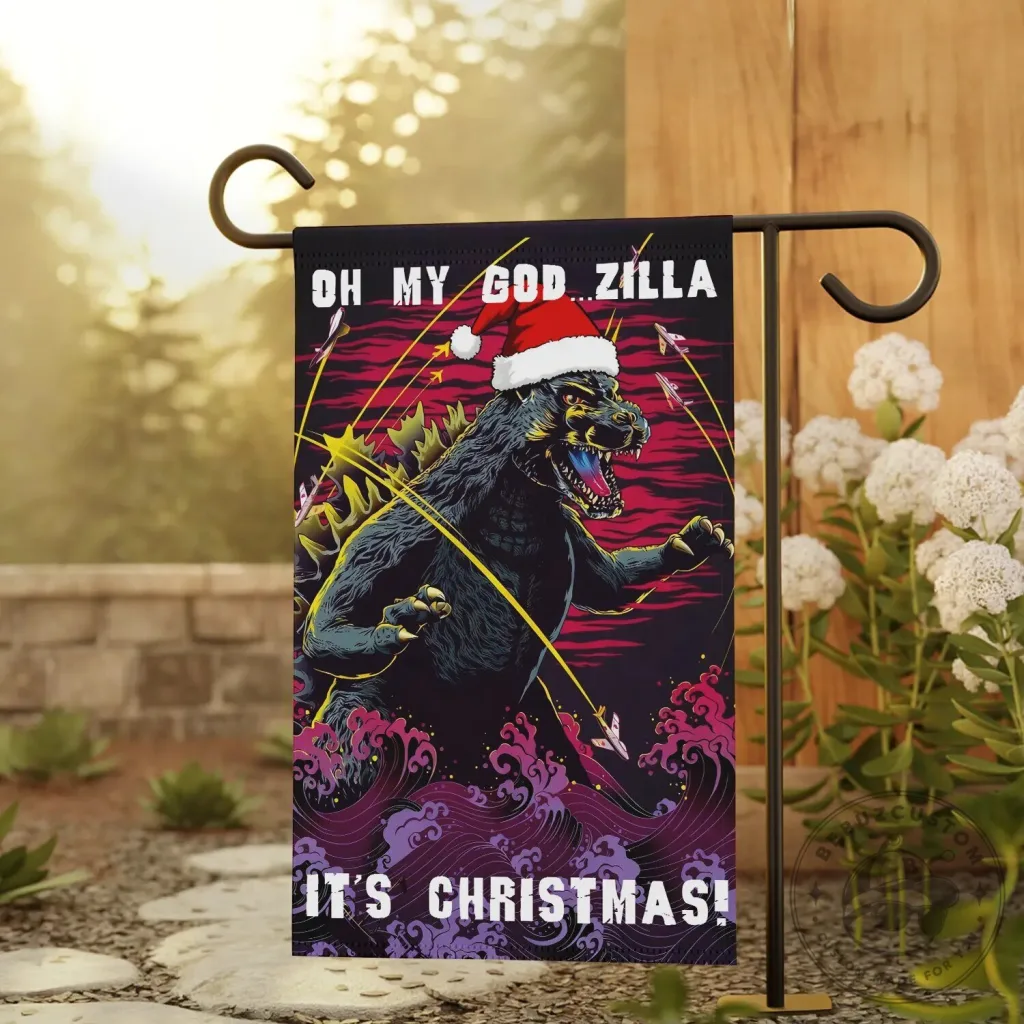 Godzilla Christmas Holiday Garden Flag Godzilla Christmas Holiday Garden Flag