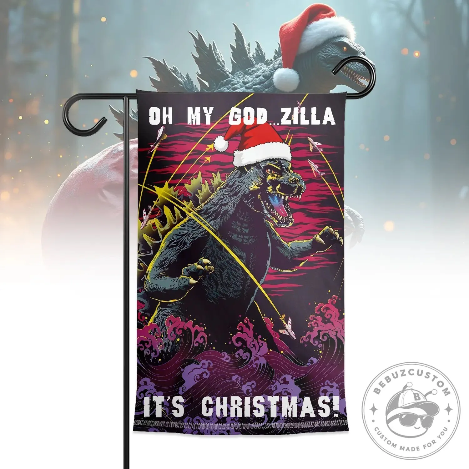 Godzilla Christmas Holiday Garden Flag 10 Godzilla Christmas Holiday Garden Flag