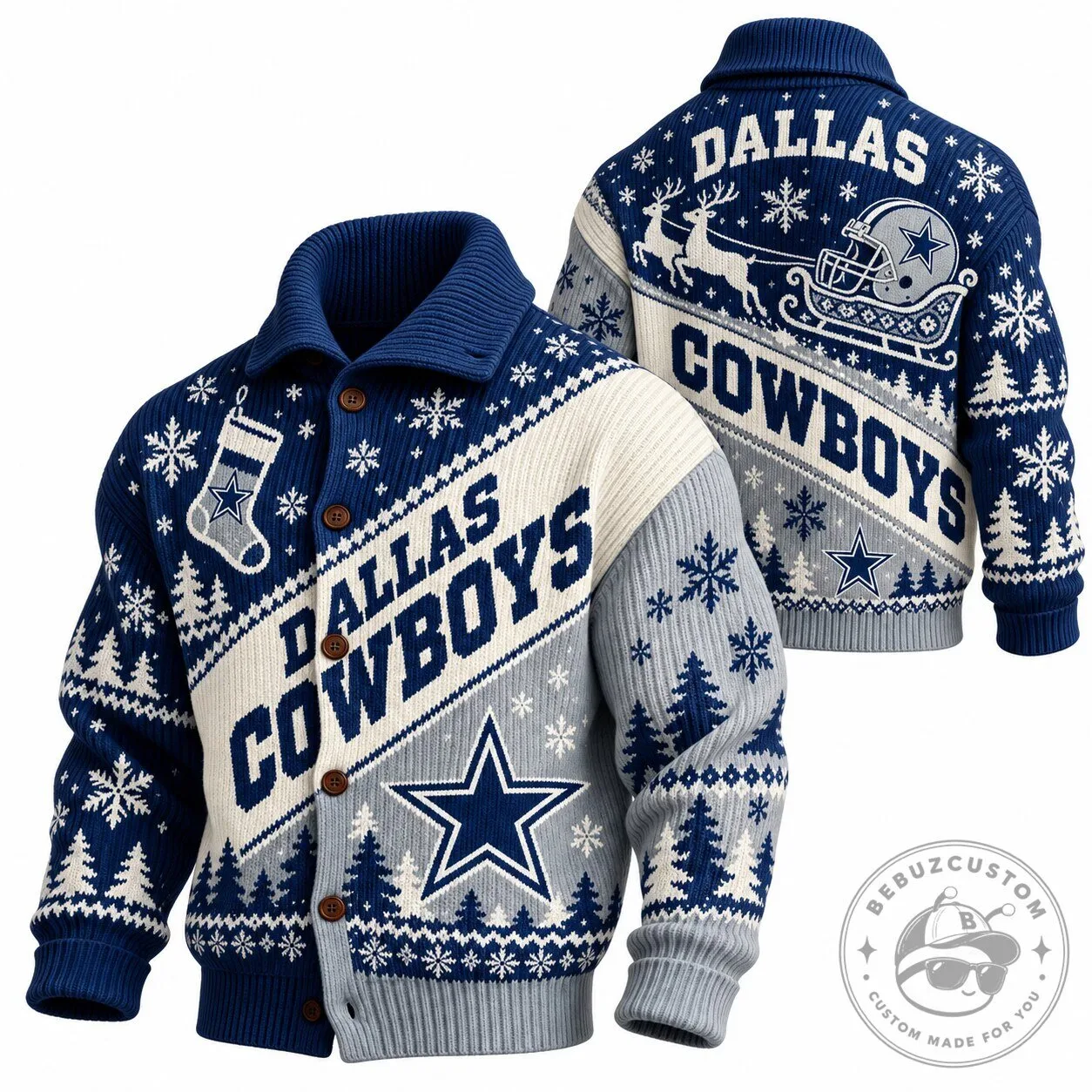 Dallas Cowboys Christmas Holiday Knit Cardigan Sweater