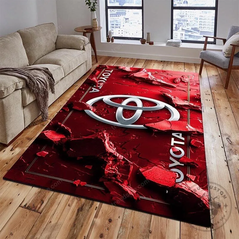 Toyota Logo Red Cracked Design Area Rug