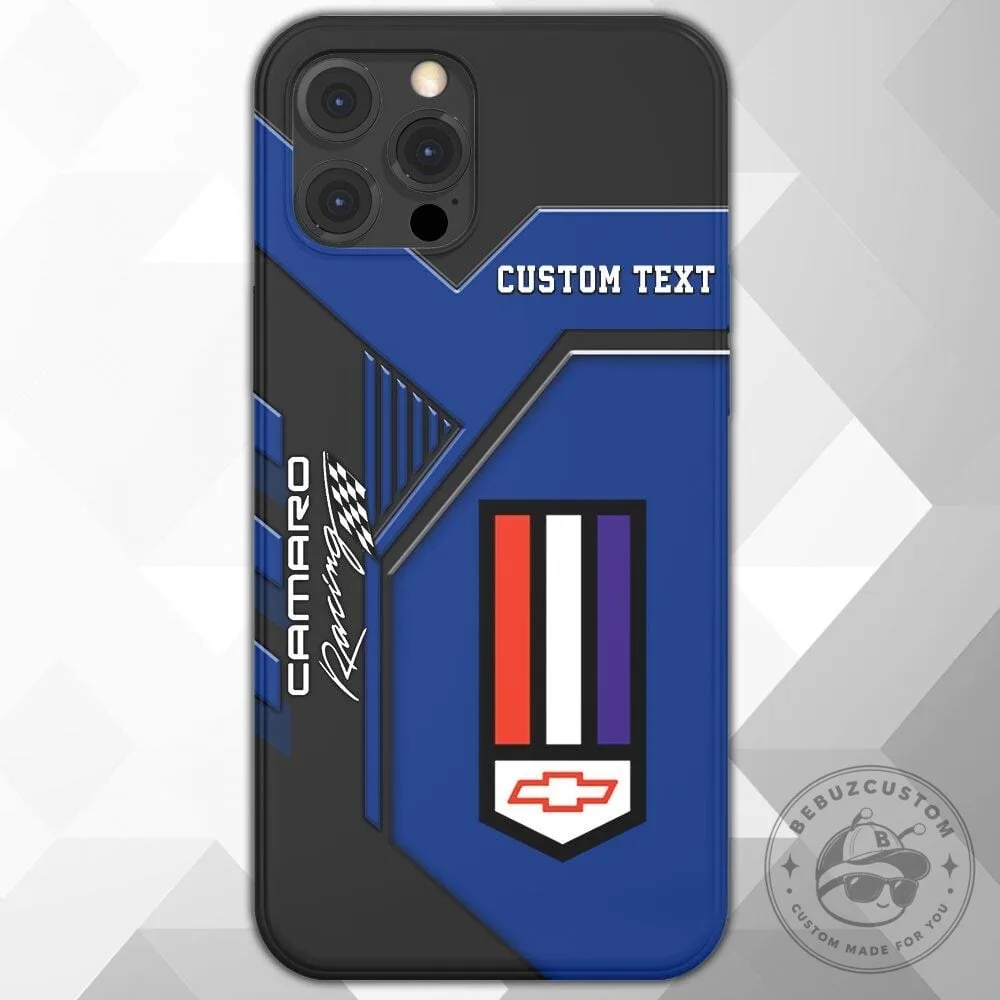 Chevrolet Camaro Racing Custom Text Blue and Gray Phone Case