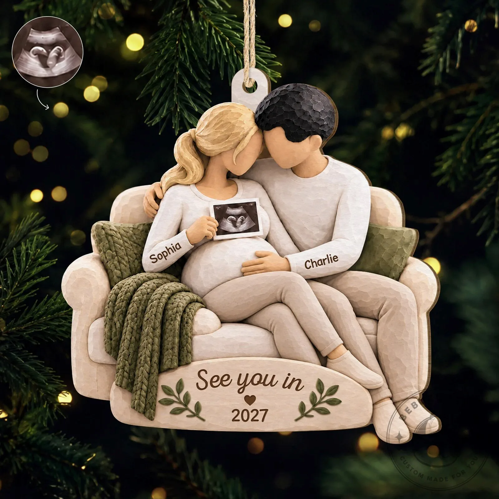 Personalized Expecting Couple Ultrasound Photo Christmas Ornament 7 Personalized Expecting Couple Ultrasound Photo Christmas Ornament