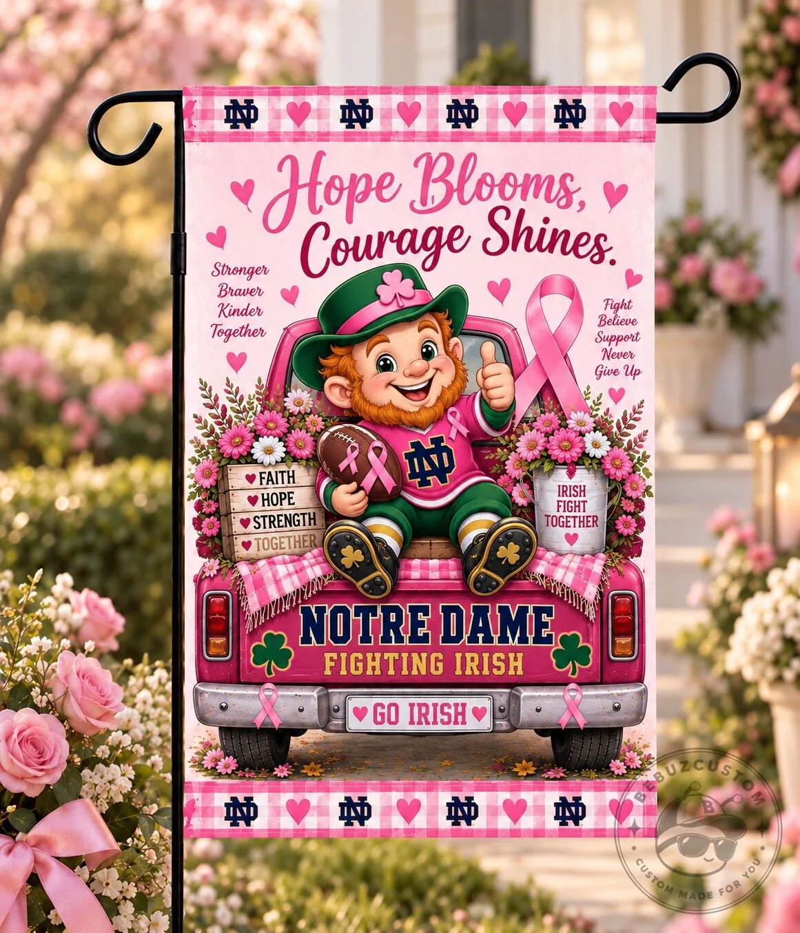Notre Dame Fighting Irish Breast Cancer Awareness Pink Garden Flag