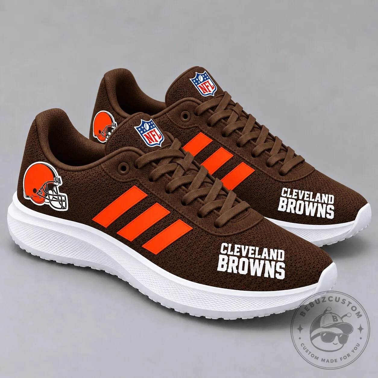 Cleveland Browns NFL Team Logo Brown and Orange Stripe Sport Sneakers
