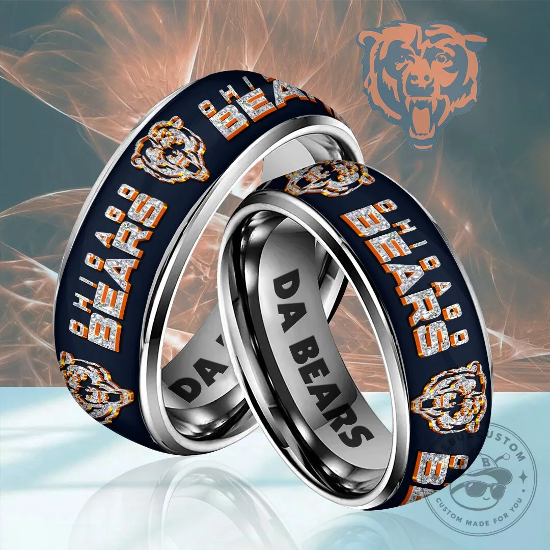 Chicago Bears Football Team Logo Custom Engraved Stainless Steel Ring