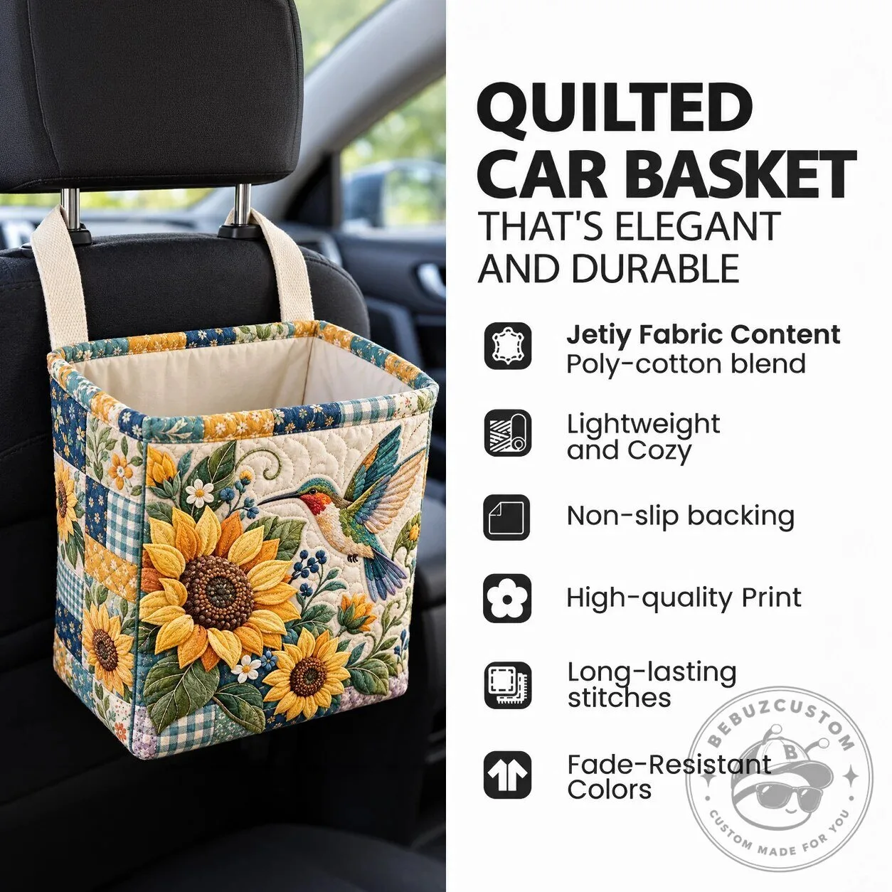 Hummingbird Divine Grace Quilted Car Storage Basket Organizer 8 Hummingbird Divine Grace Quilted Car Storage Basket Organizer