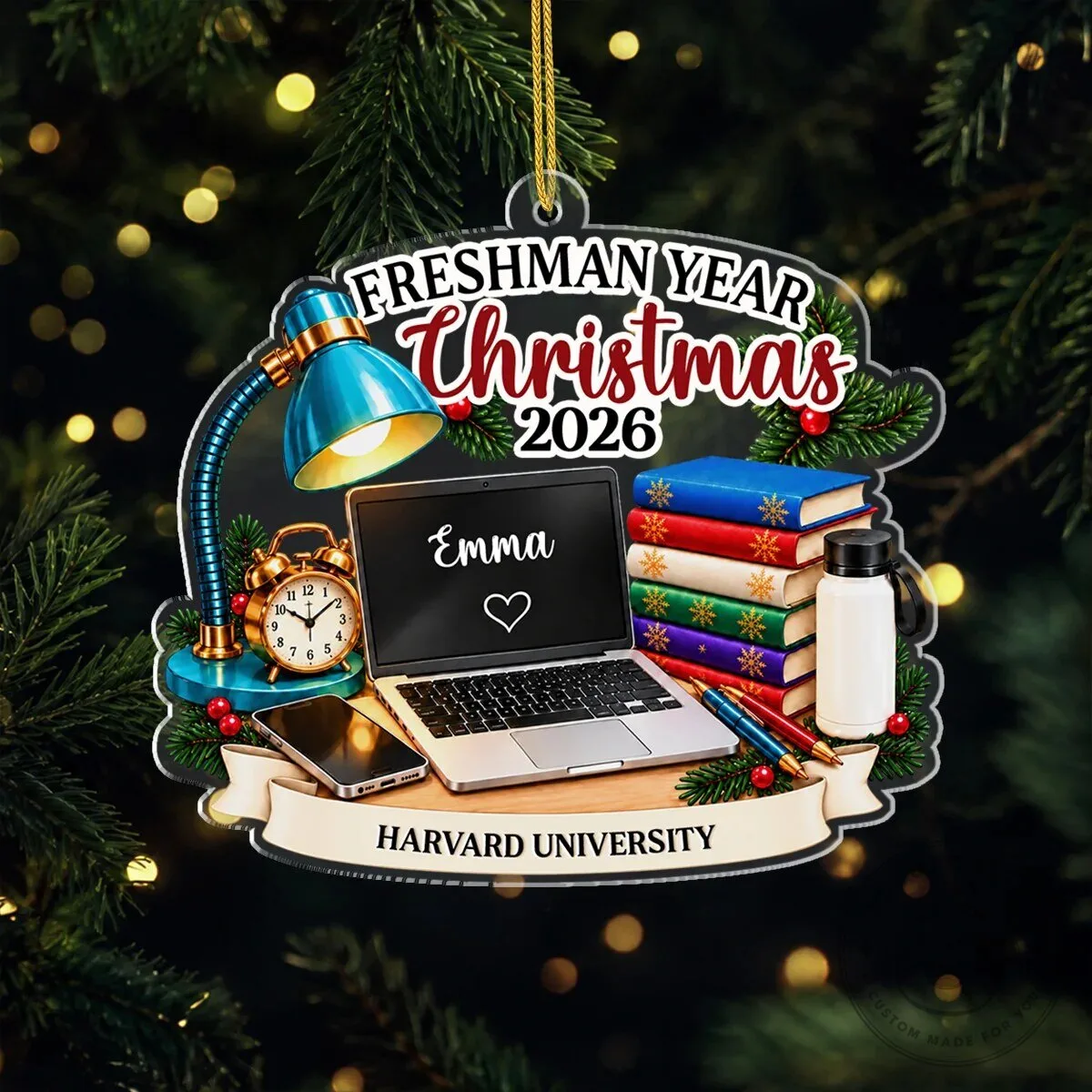 Harvard University Freshman Year Christmas 2026 Personalized Acrylic Ornament