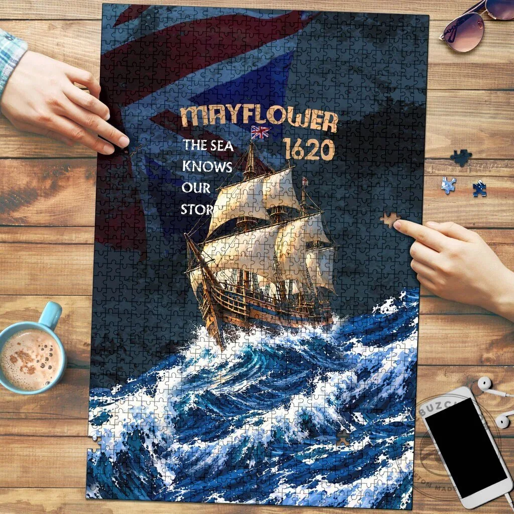 Mayflower 1620 Ship The Sea Knows Our Story Vintage Nautical Puzzle