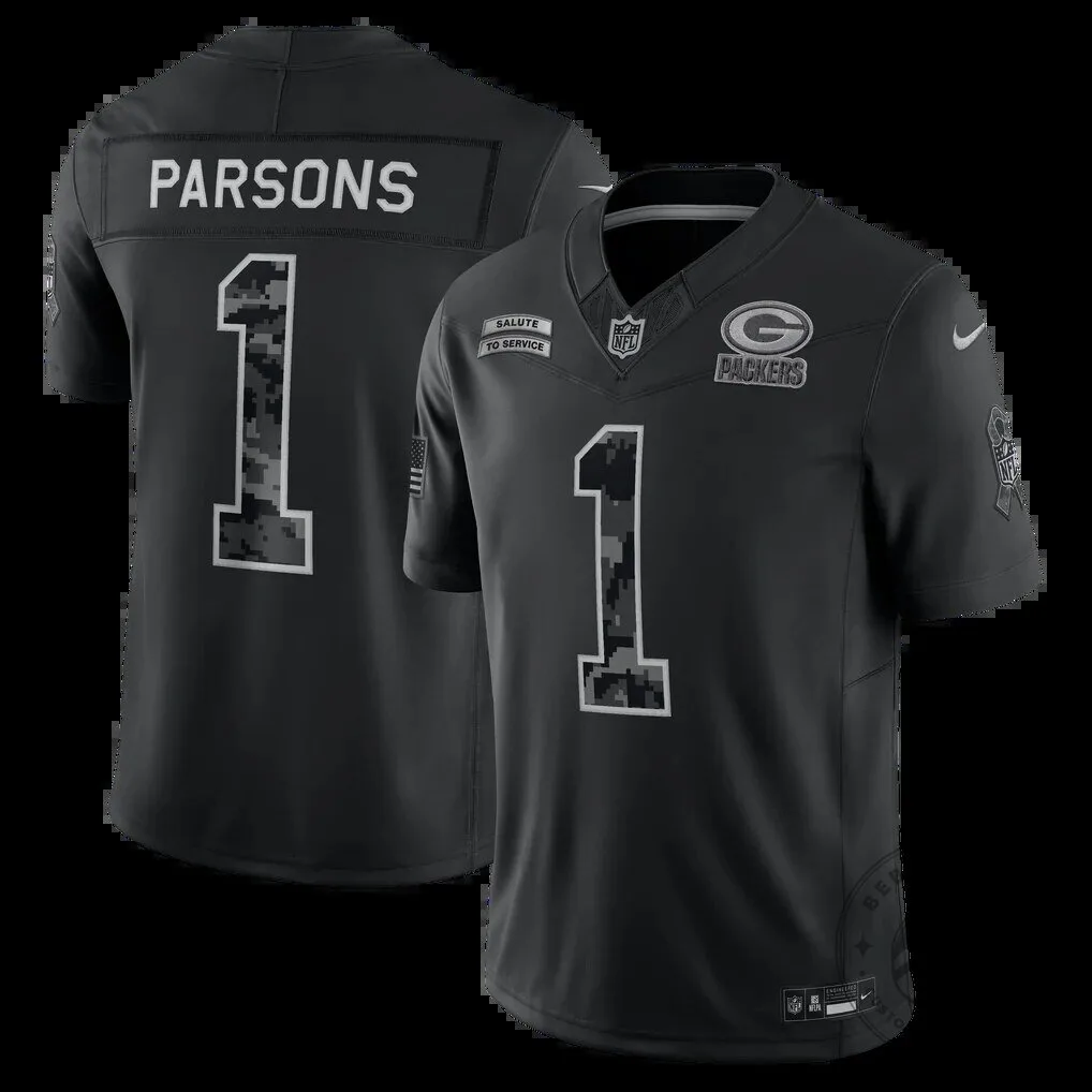 Green Bay Packers Micah Parsons Black Salute To Service Stitched Football Jersey