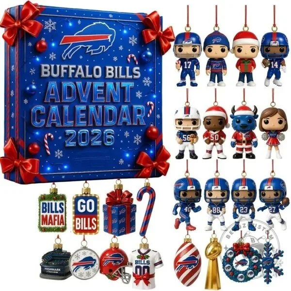 Buffalo Bills NFL Christmas Advent Calendar 2026 with Football Ornaments