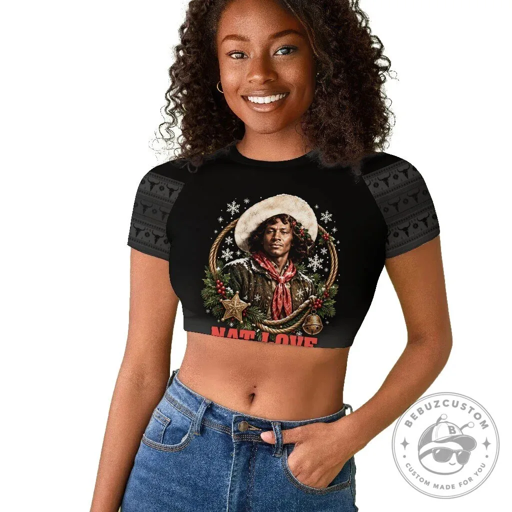 Nat Love Wild West Christmas Portrait Cropped Raglan T-Shirt