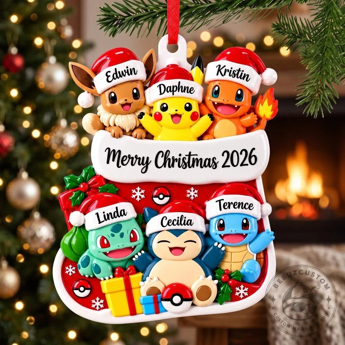 Personalized Pokemon Family Christmas Stocking Holiday Tree Ornament