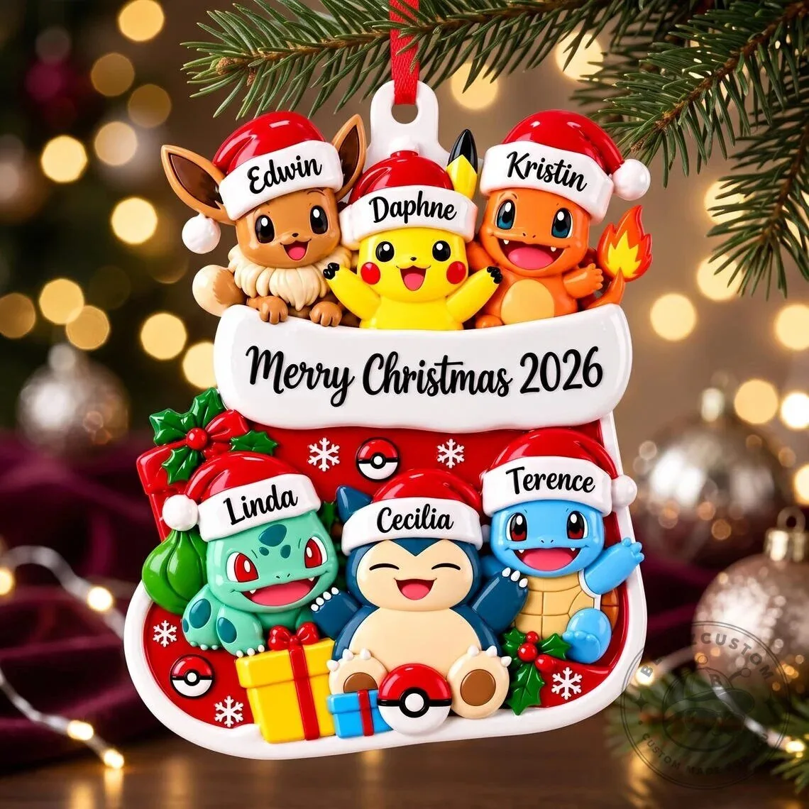 Personalized Pokemon Family Christmas Stocking Holiday Tree Ornament 9 Personalized Pokemon Family Christmas Stocking Holiday Tree Ornament