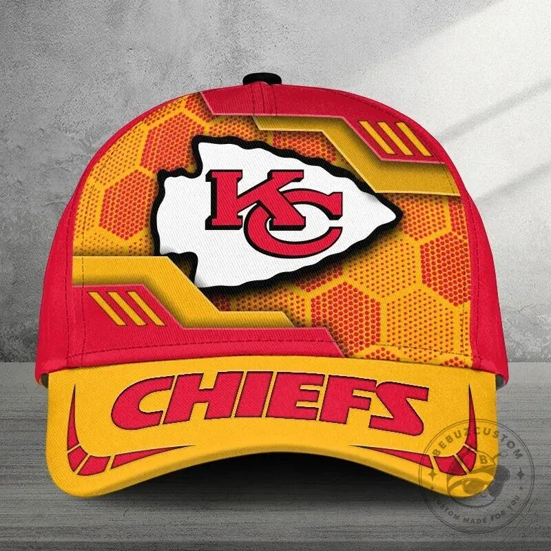 Kansas City Chiefs Football Team Logo Red Gold Honeycomb Pattern Cap Hat 4 Kansas City Chiefs Football Team Logo Red Gold Honeycomb Pattern Cap Hat