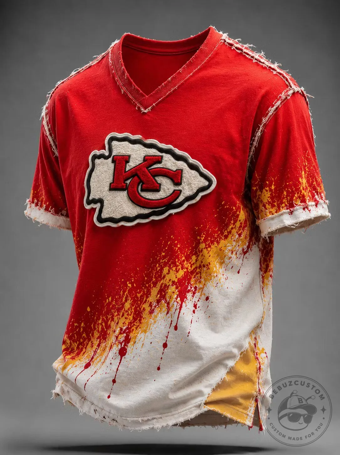Kansas City Chiefs Distressed Paint Splatter Style Football T-Shirt