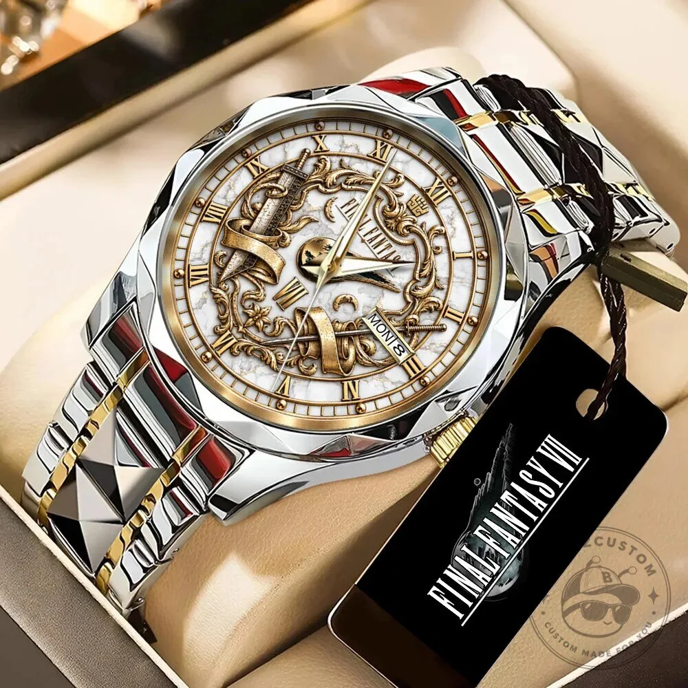 Final Fantasy VII Quartz Watch with Stainless Steel Band and Roman Numerals