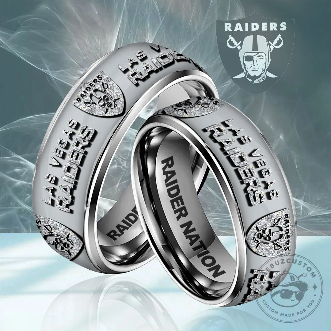 Las Vegas Raiders Football Team Custom Engraved Silver Tone Ring