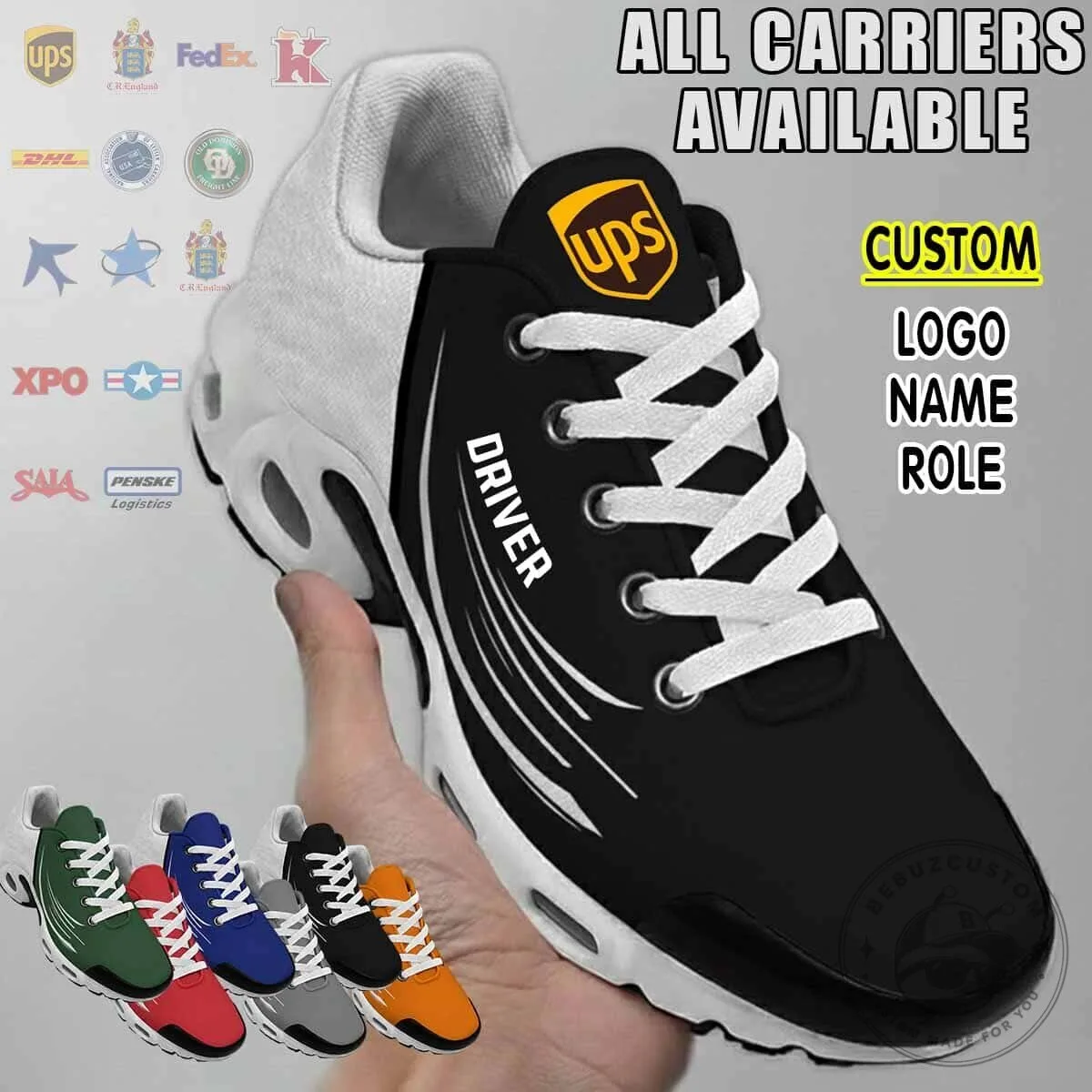 Custom UPS Driver Black and White Running Shoes for Men and Women