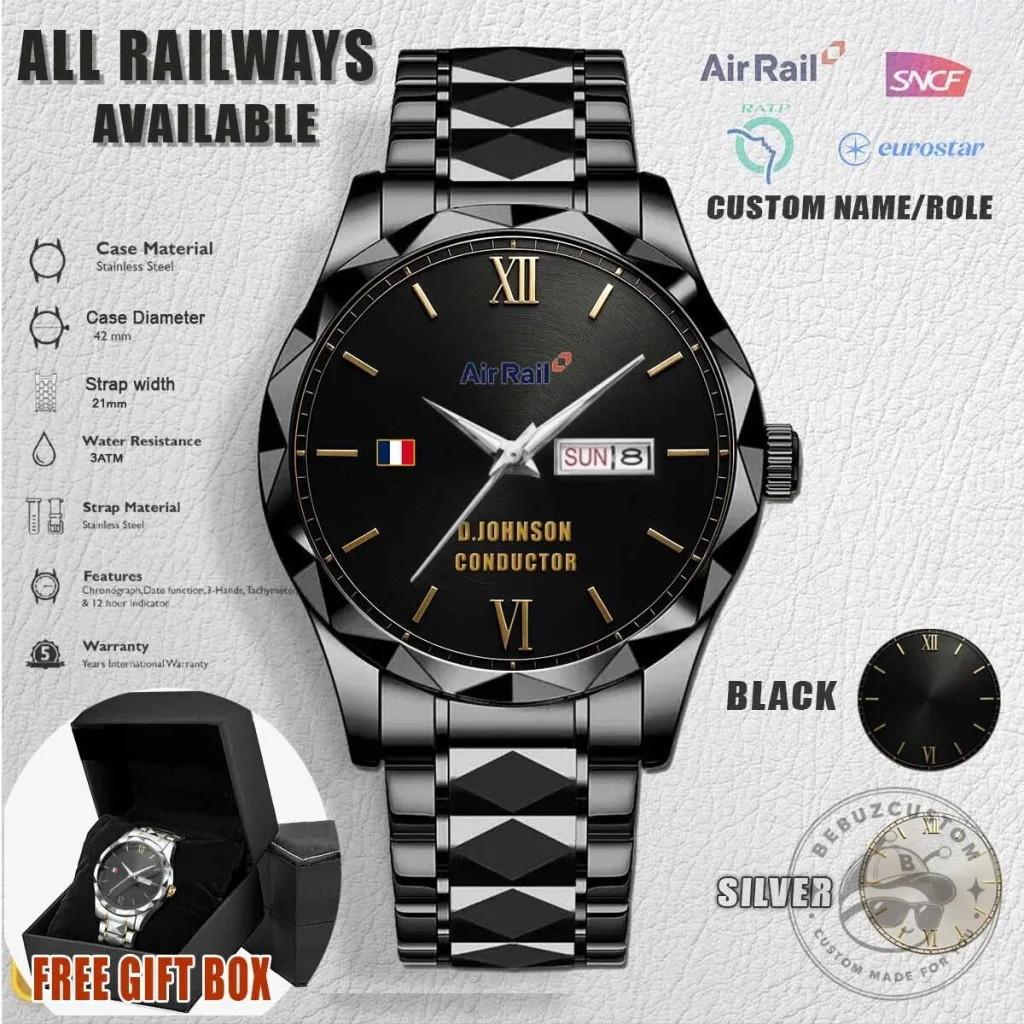 Air Rail Custom Name Conductor Stainless Steel Black Wrist Watch Air Rail Custom Name Conductor Stainless Steel Black Wrist Watch