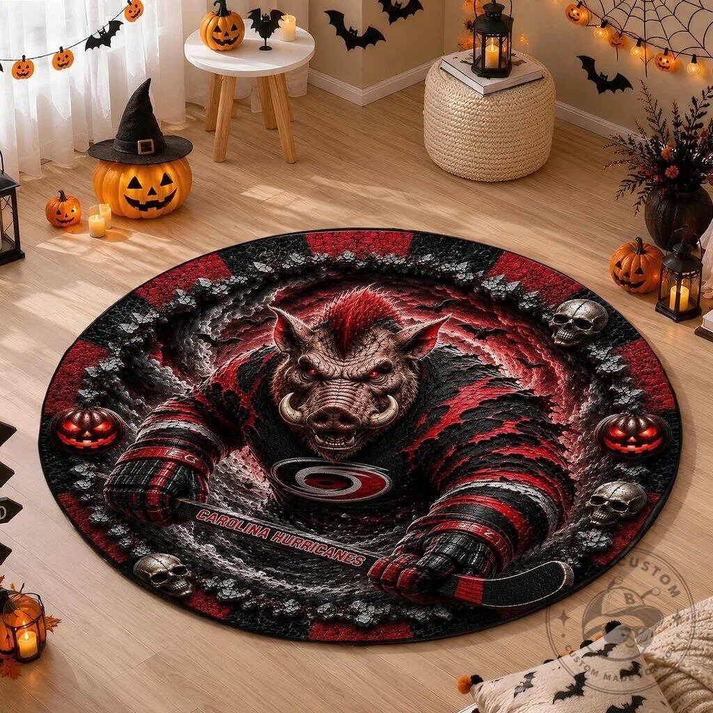 Carolina Hurricanes Halloween Boar Hockey Round Rug