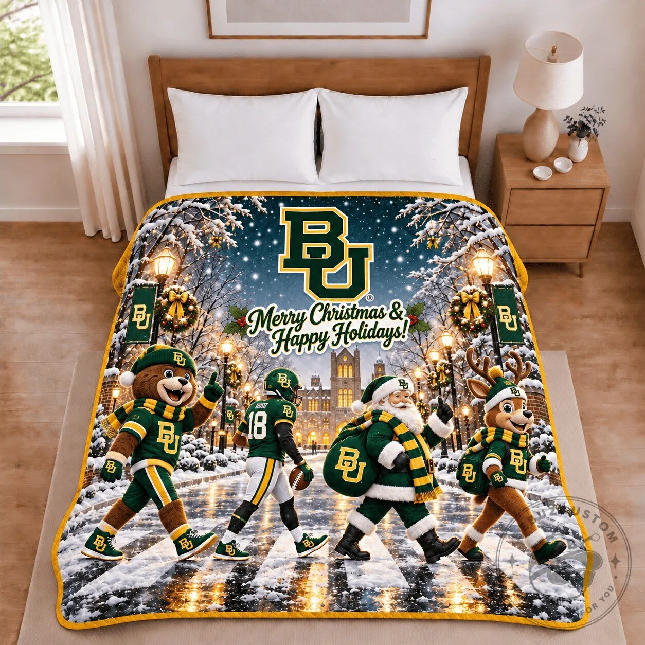 Baylor Bears Christmas Holiday Football Winter Wonderland Fleece Blanket