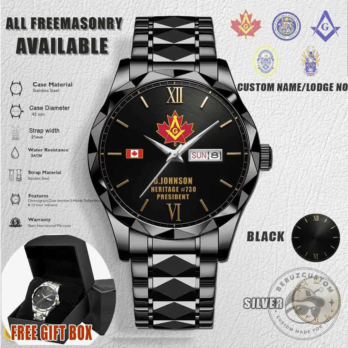 Grand Lodge of Canada in the Province of Ontario Stainless Steel Watch