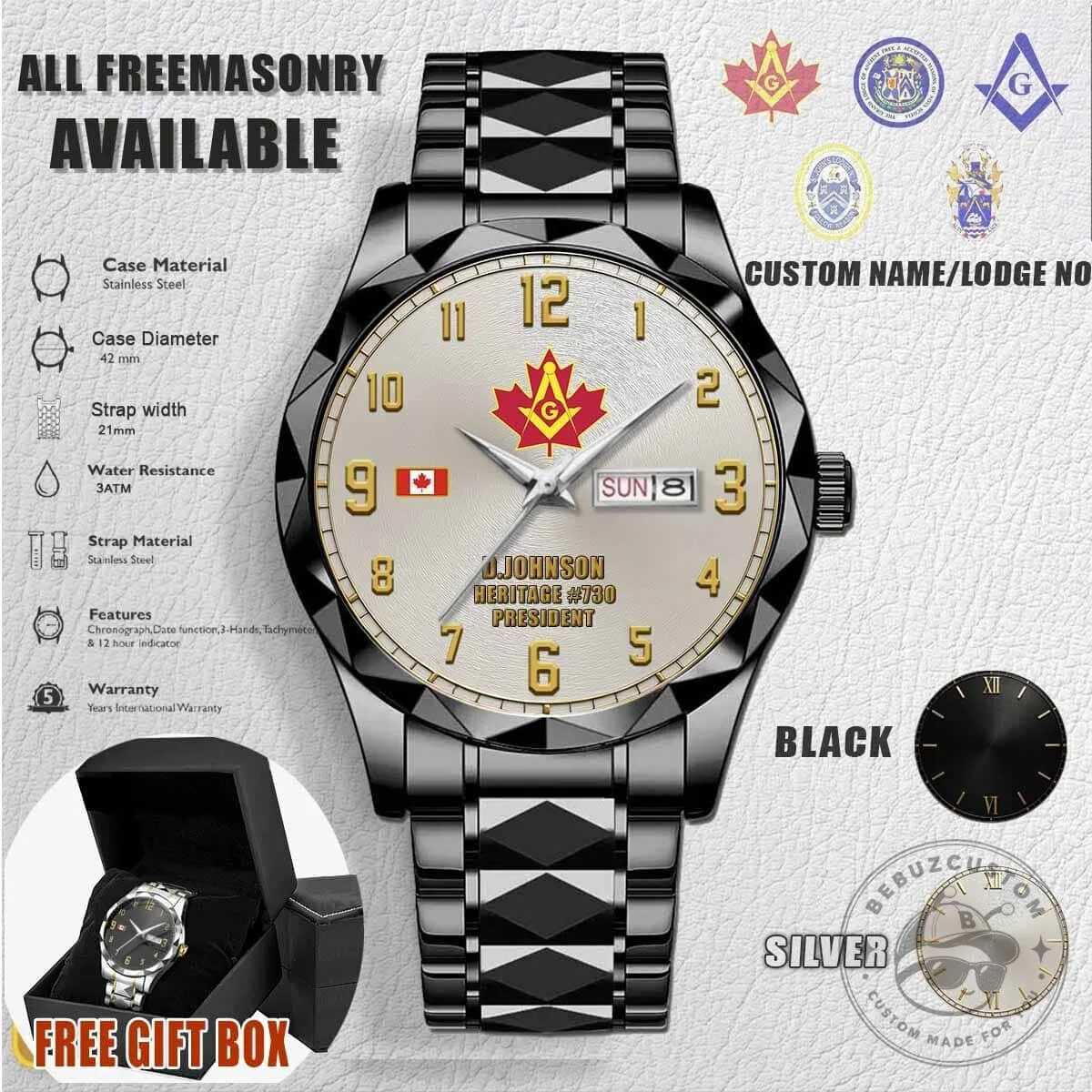 Grand Lodge of Canada in the Province of Ontario Stainless Steel Watch 8 Grand Lodge of Canada in the Province of Ontario Stainless Steel Watch