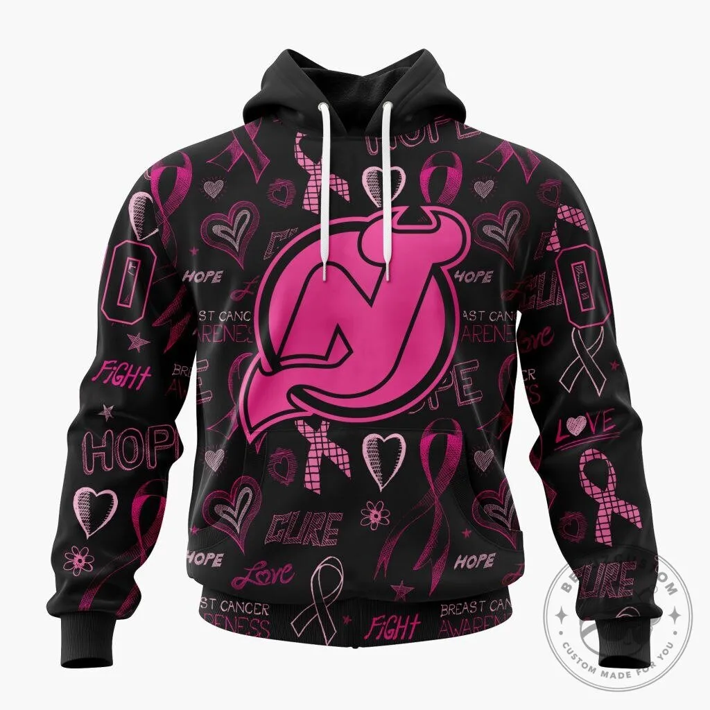 New Jersey Devils Pink Breast Cancer Awareness Full Print Hoodie