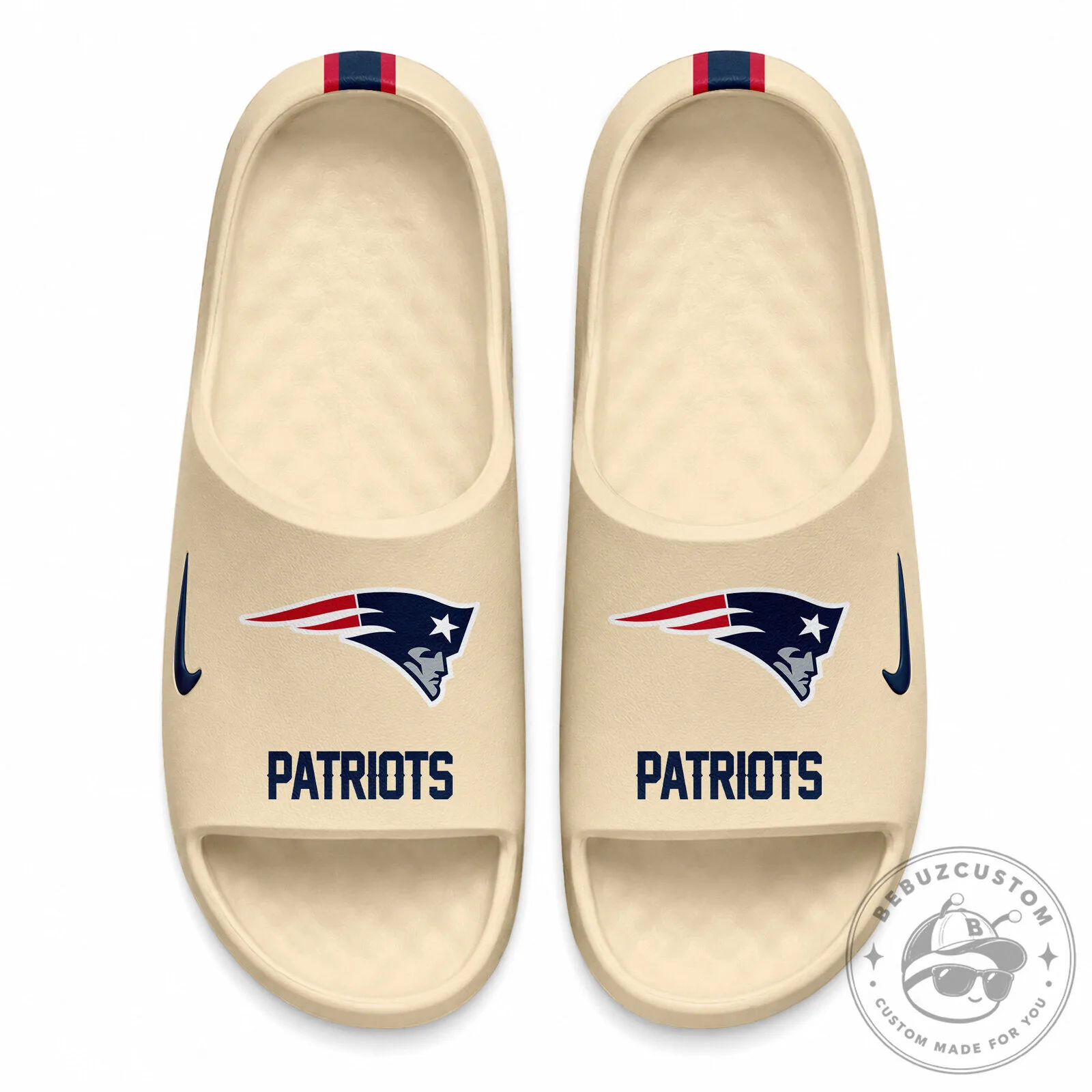 New England Patriots NFL Team Logo Cream Colored Slide Sandals