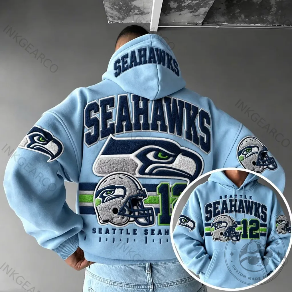 Seattle Seahawks Football Team Logo Light Blue Hoodie