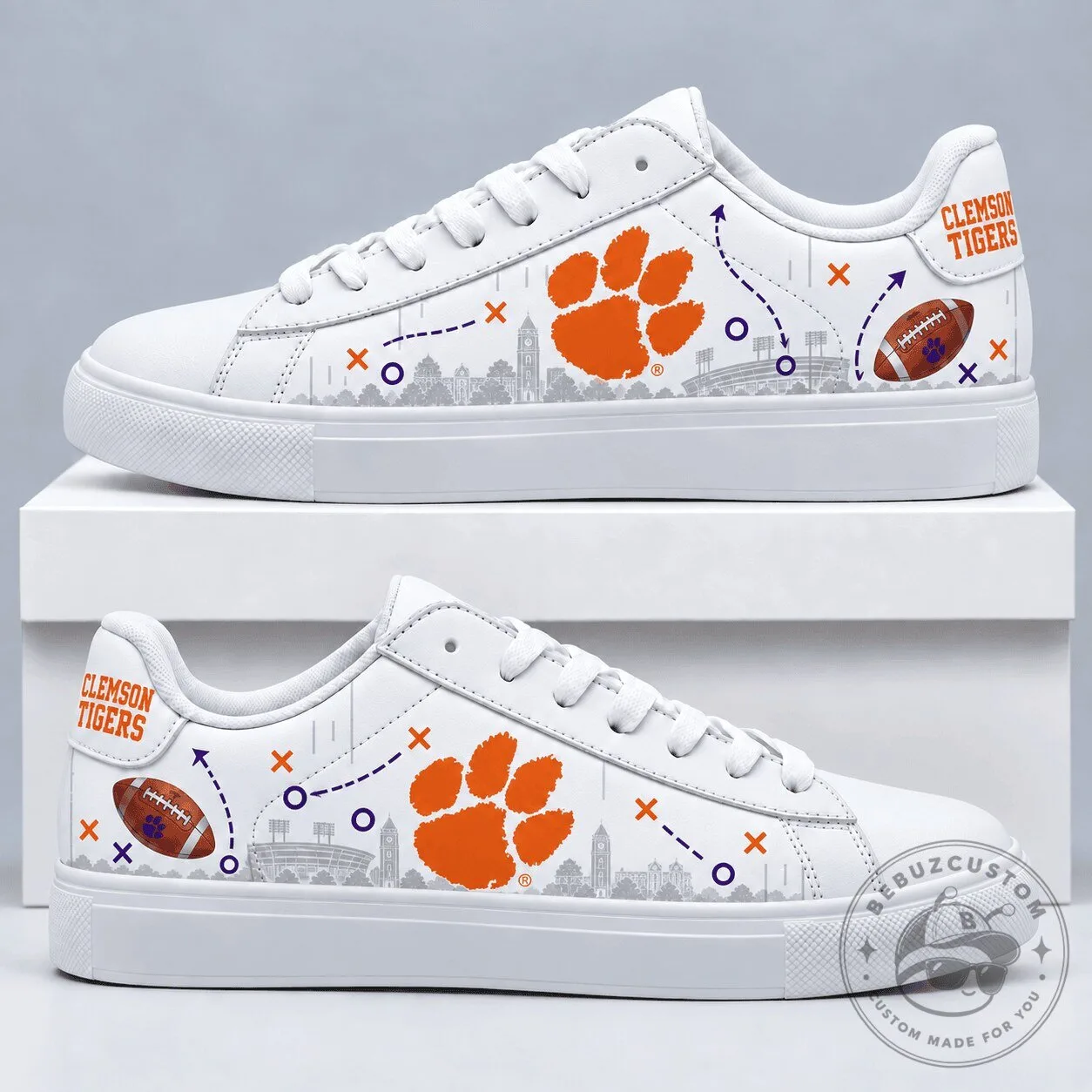 Clemson Tigers Football Playbook White Low Top Sneakers