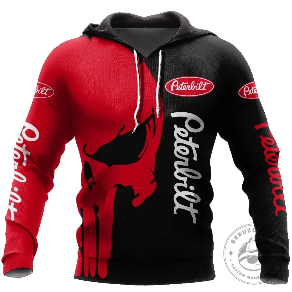 Peterbilt Trucking Company Skull Design Red and Black Pullover Hoodie 5 Peterbilt Trucking Company Skull Design Red and Black Pullover Hoodie