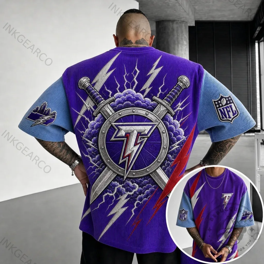 NFL Tennessee Titans Lightning Swords Graphic Oversized Short-Sleeve T-Shirt NFL Tennessee Titans Lightning Swords Graphic Oversized Short-Sleeve T-Shirt