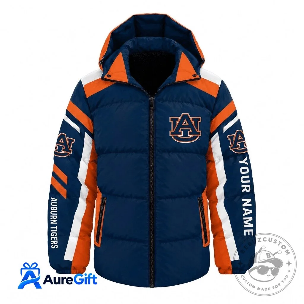 Auburn Tigers NCAA Custom Name Puffer Jacket with Hood