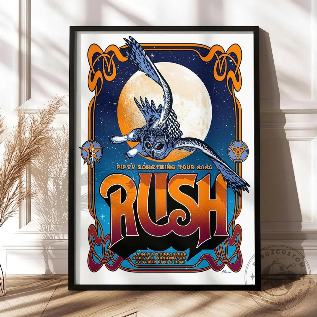 Rush Fifty Something Tour 2026 Owl Moon Concert Poster Wall Art