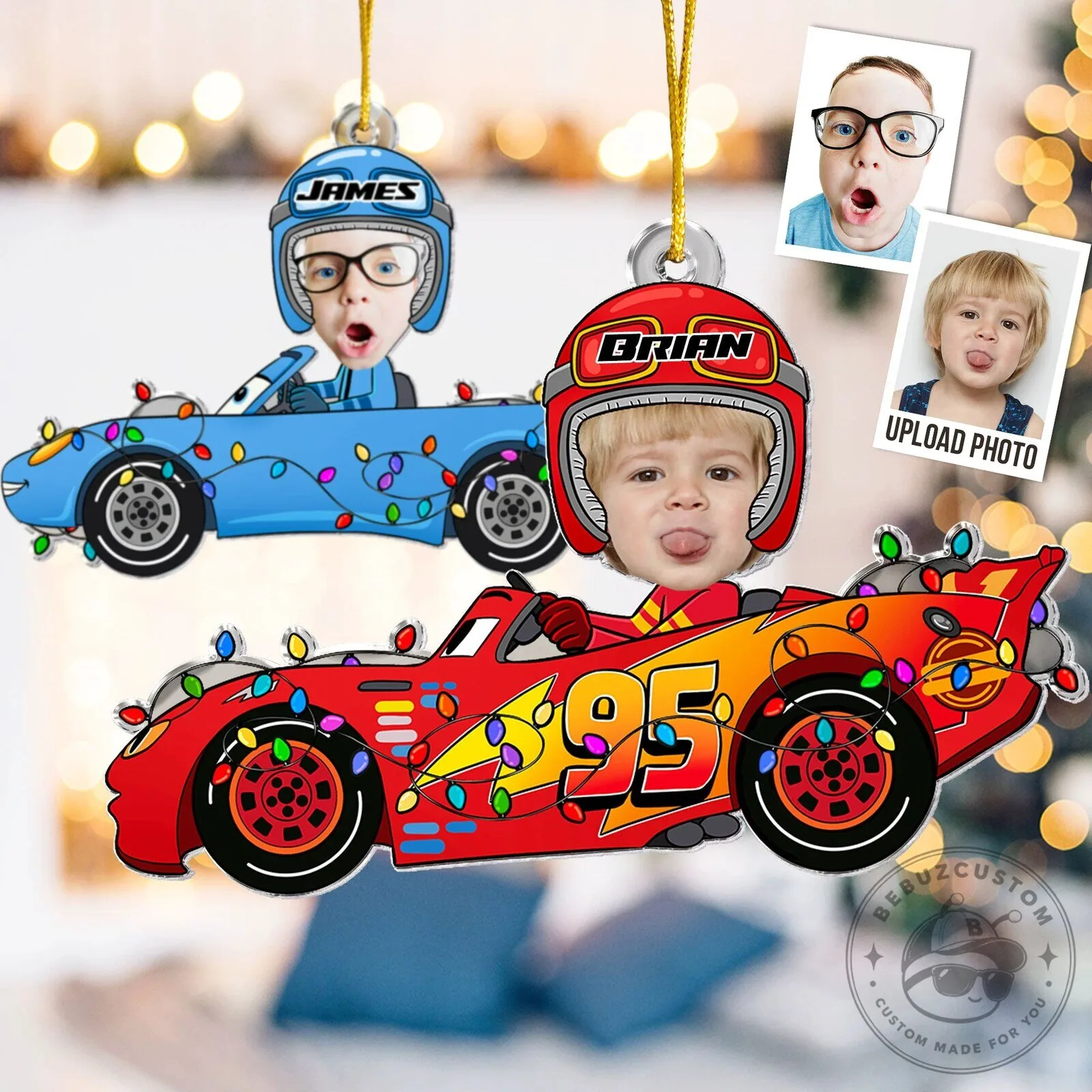 Personalized Lightning McQueen Christmas Tree Ornament