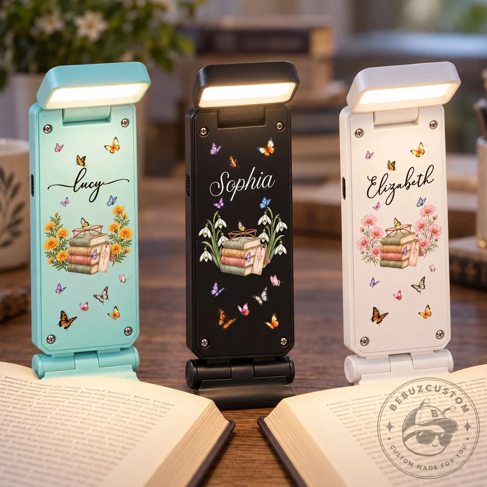 Personalized Birth Flower Book Lover Reading Light
