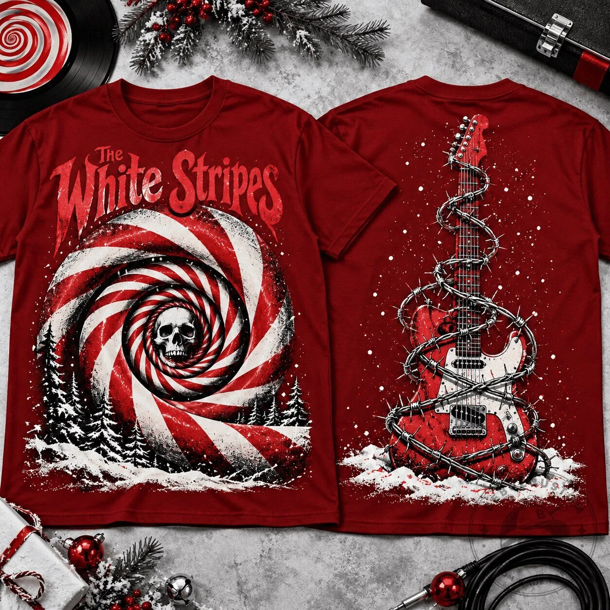 The White Stripes Peppermint Skull Christmas Rock Band Music T-Shirt