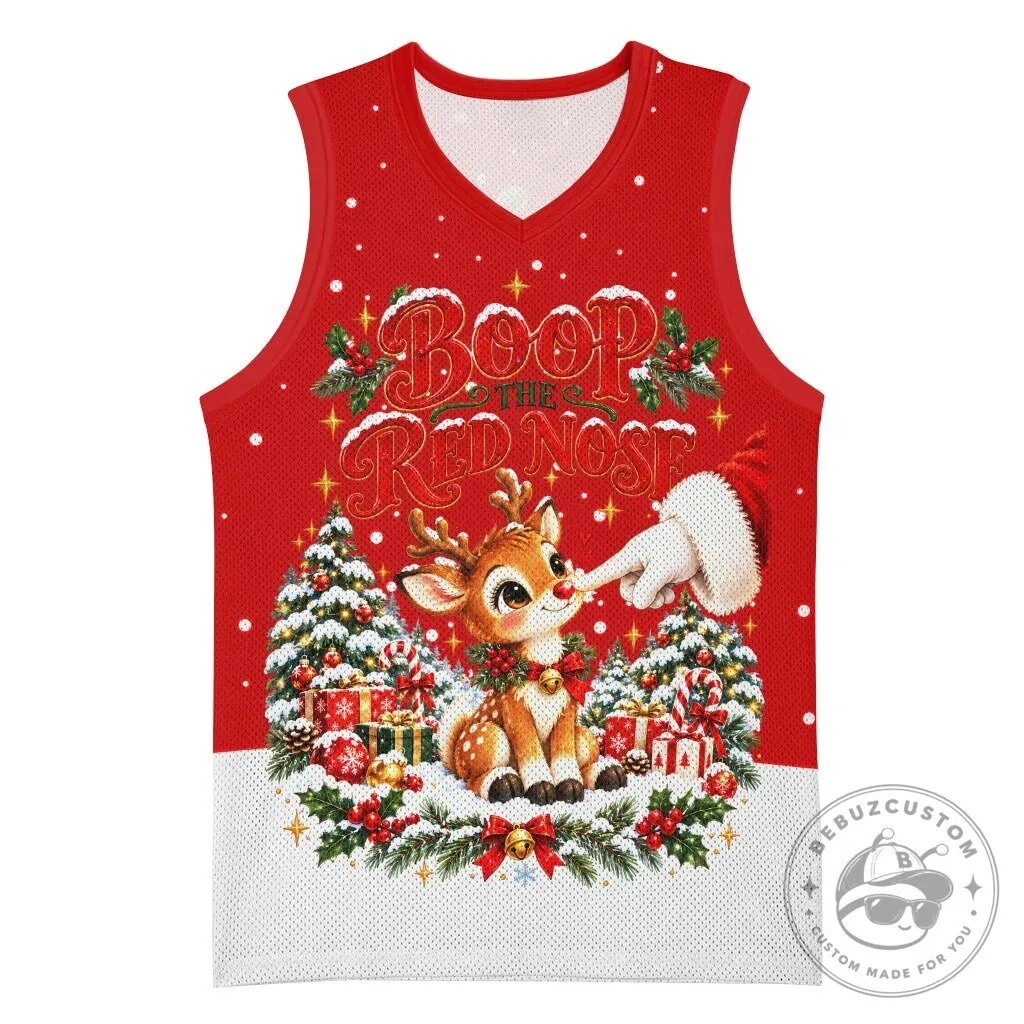 Cute Reindeer Boop The Red Nose Christmas Basketball Jersey
