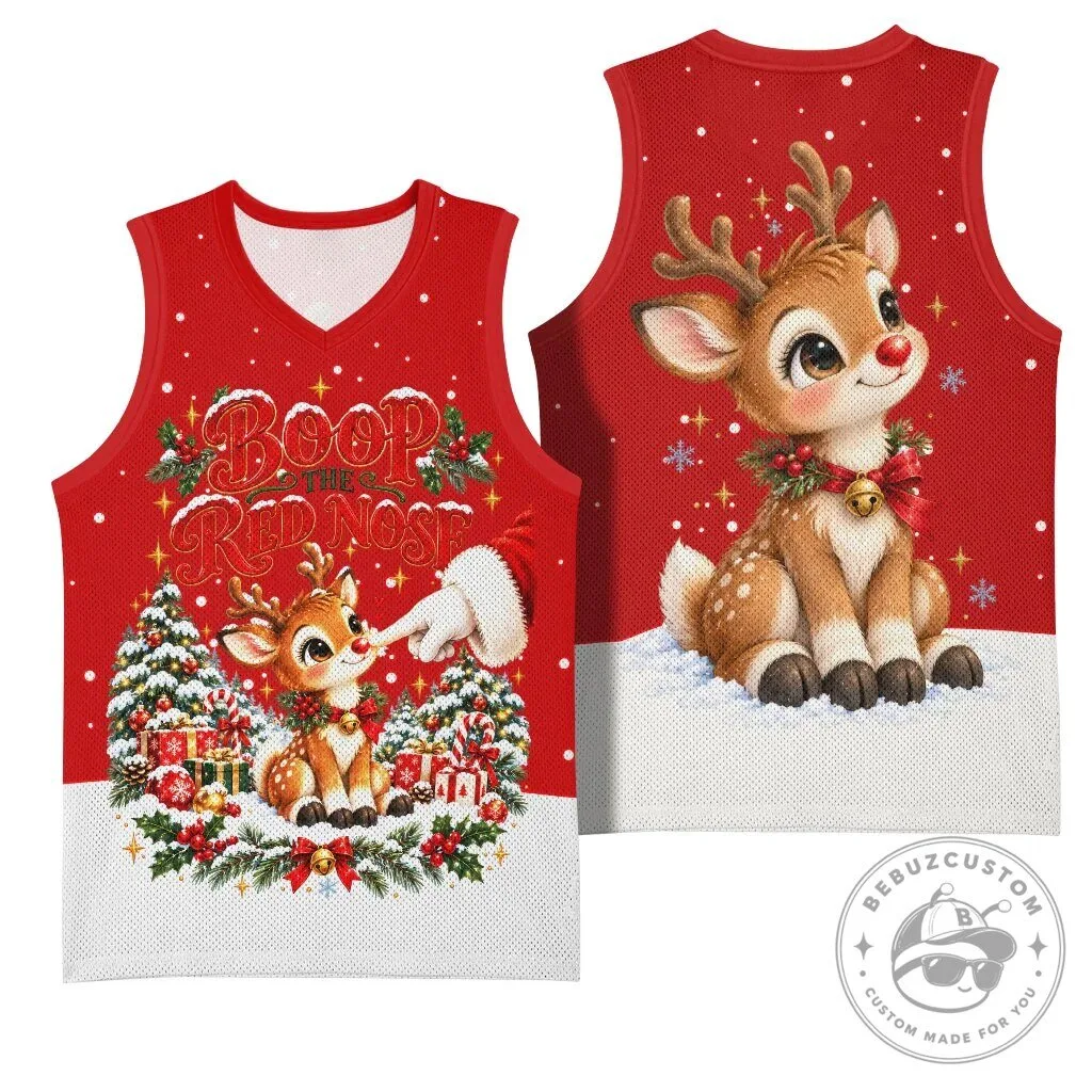Cute Reindeer Boop The Red Nose Christmas Basketball Jersey 10 Cute Reindeer Boop The Red Nose Christmas Basketball Jersey