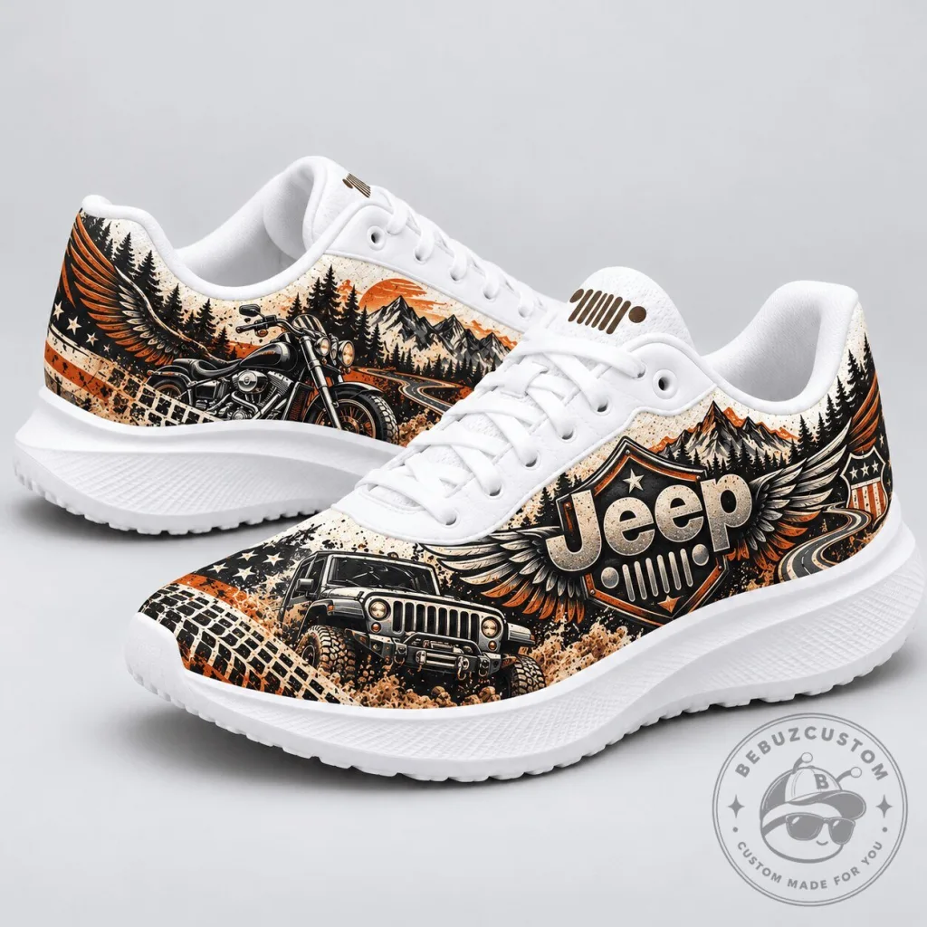 Jeep Forest Offroad Vehicle Graphics Running Sneakers Jeep Forest Offroad Vehicle Graphics Running Sneakers