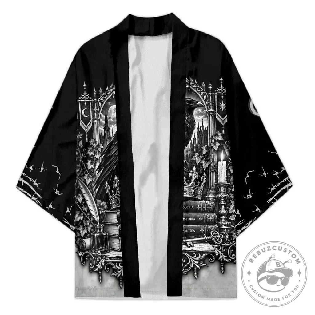 Dark Academia Raven Gothic Literature Vintage Bookish Aesthetic Kimono Cardigan