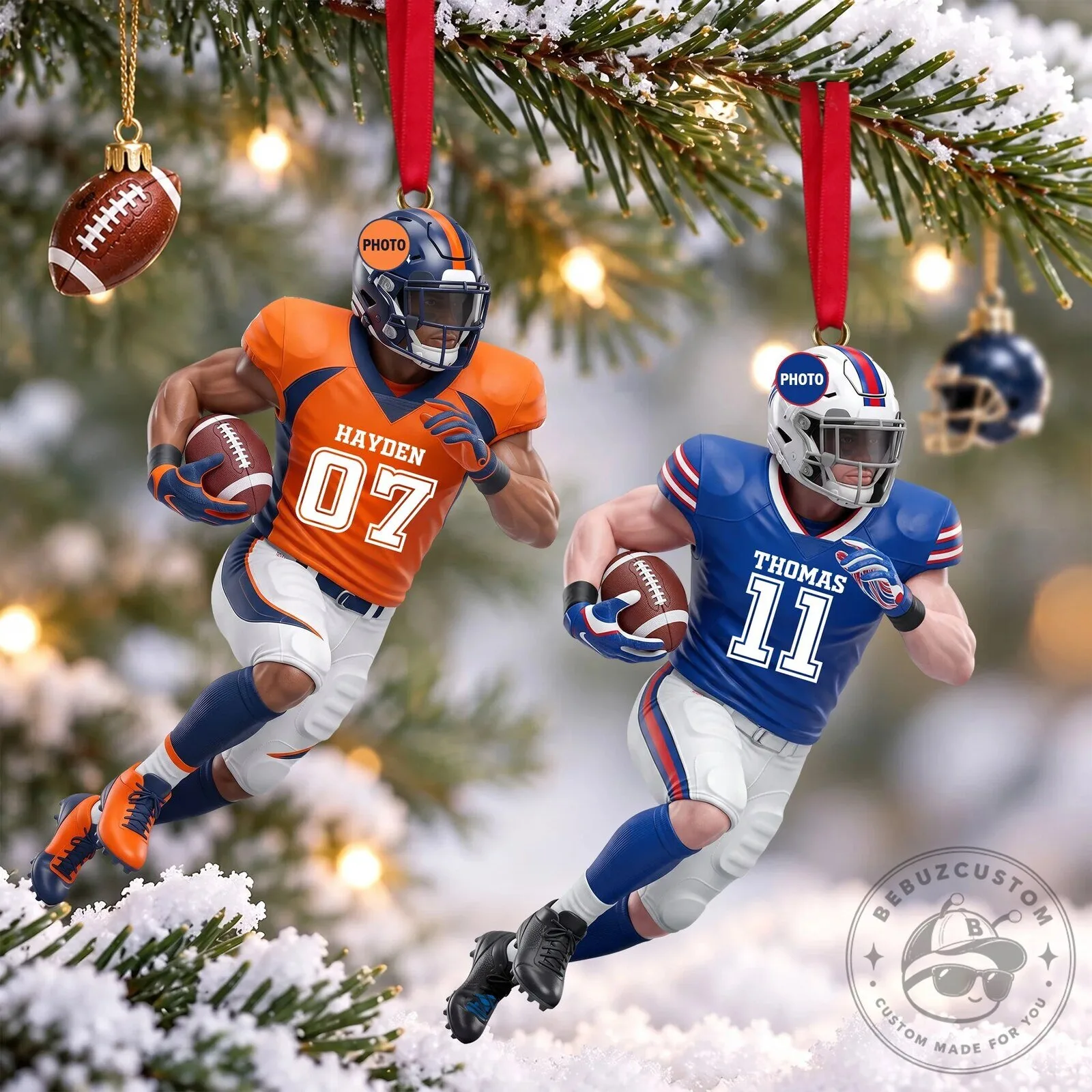 Custom Christmas Tree Ornament Featuring American Football Player